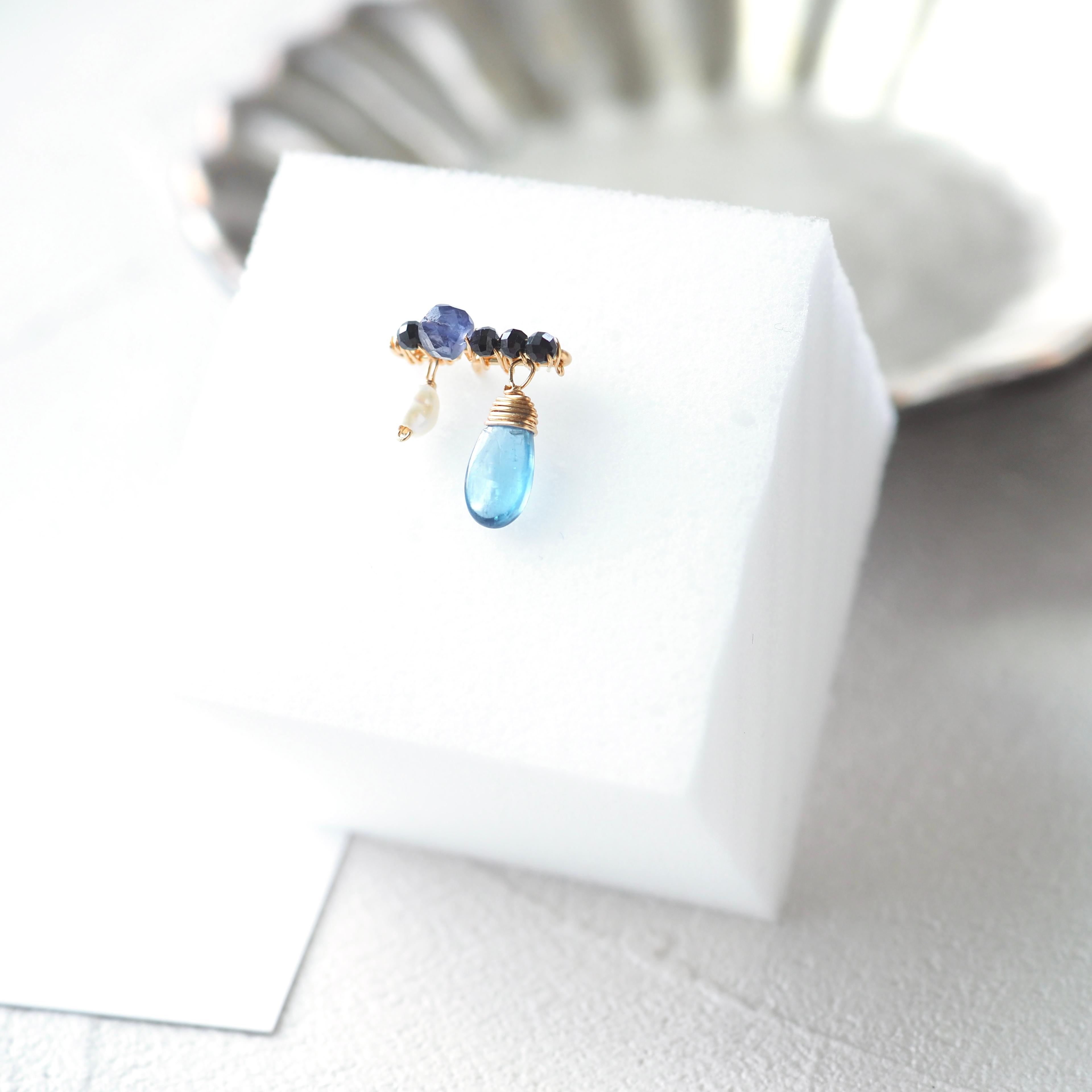 シングルピアス／アクアカイヤナイト 14kgf